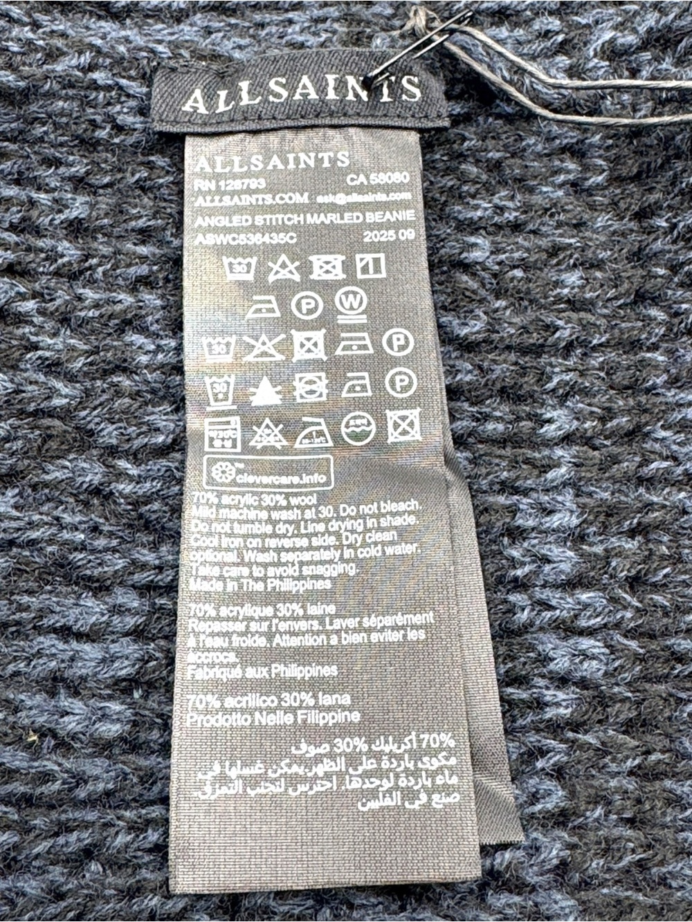 NWT AllSaints Angled Stitch Marled Beanie | One Size - Picture 6 of 11
